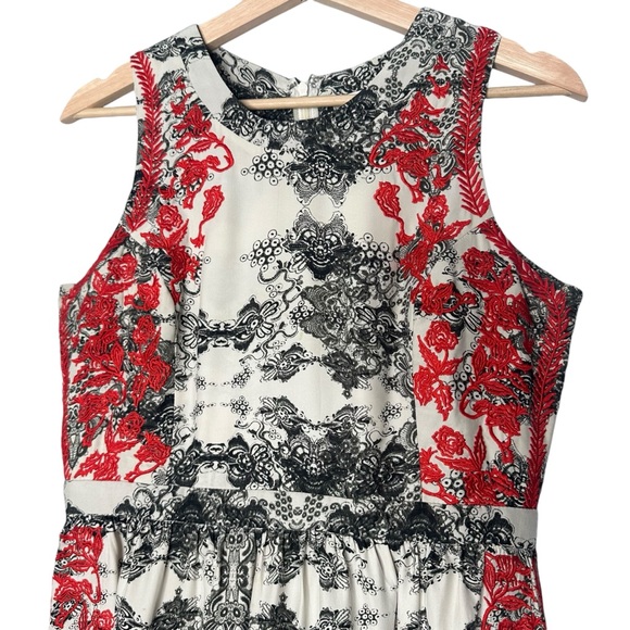 Parker Embroidered Ancho Silk Dress Red Black White - Picture 8 of 10